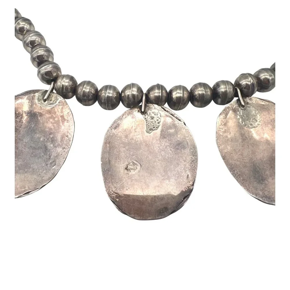 Vintage/Antique Native American Zuni Necklace Blue Bird Sterling Silver Bead - Picture 8 of 10